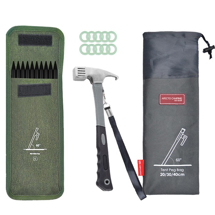 단조팩 10개  단조팩 가방  캠핑 망치  야광링 10개  파우치 텐트팩 세트