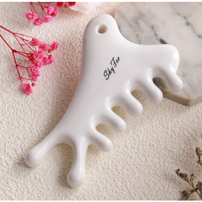 SKYFCC 세라믹 괄사 마사지기 얼굴 두피 림프 순환 마사지 바디 승모근 도자기