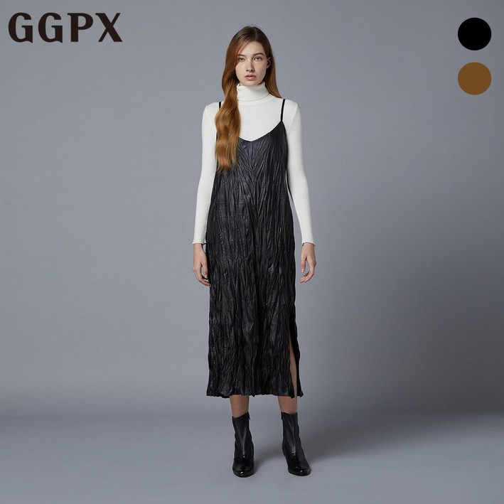 (백화점 상품) 링클 페이크 레더 뷔스티에 원피스 (GOAOP063F) 827142