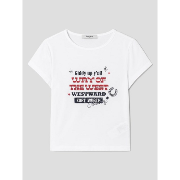 매장정품 8SECONDS 에잇세컨즈 웨스턴 프린트 크롭 티셔츠 화이트 125442MQA1 1128399