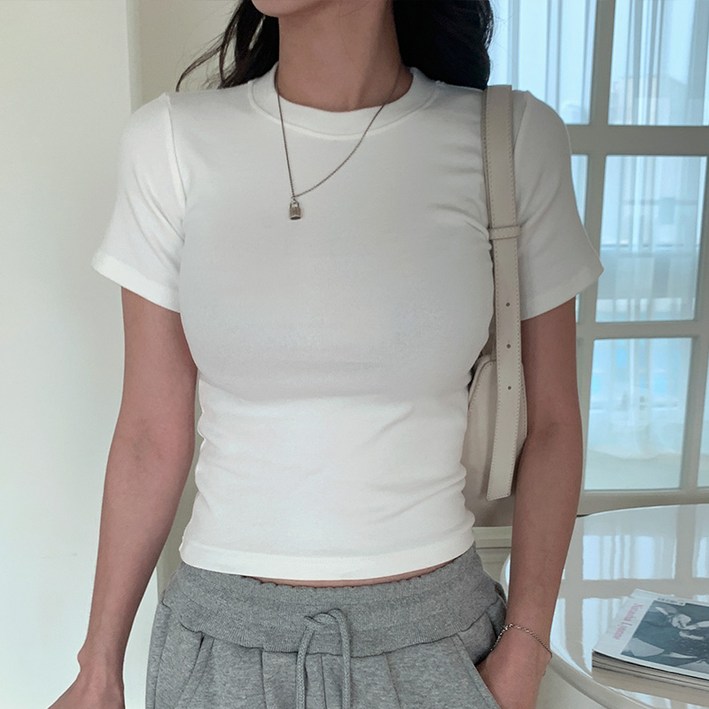 붐업샵 여성용 피치 기모 반팔 티셔츠