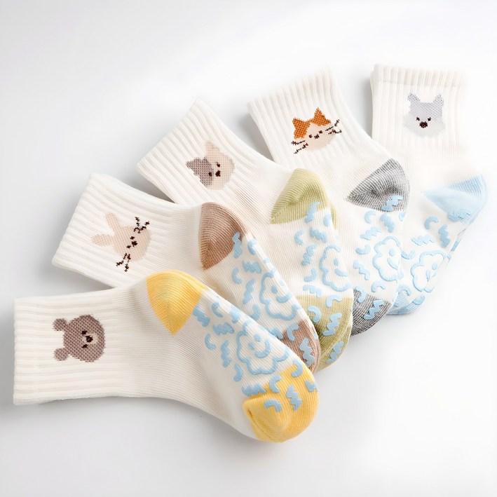 비바세븐 아동용 위시 미끄럼방지 중목 양말 5족 세트