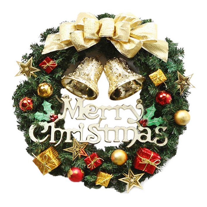 WH 원형 크리스마스 리스 벽트리 장식 소품, 골든벨 30cm, 1개 크리스마스트리60cm
