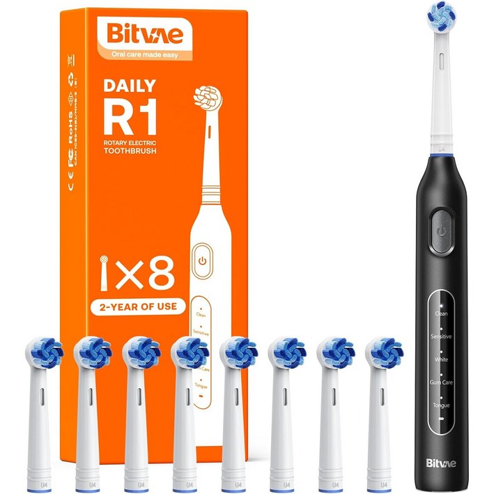 비트베이 R1 회전형 전동칫솔 진동칫솔 칫솔모8개 Bitvae Amazon베스트, 1개, 블랙, R1 비트베이 R1 회전형 전동칫솔 진동칫솔 칫솔모8개 Bitvae Amazon베스트, 1개, 블랙, R1