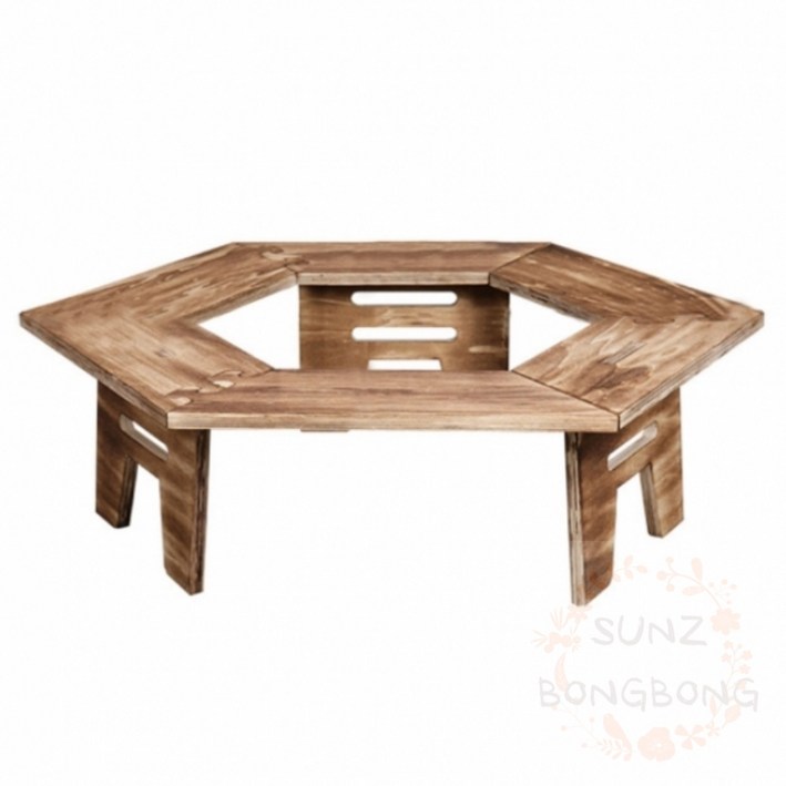 썬즈봉봉 육각 기어테이블 화이트+브라운 캠핑화로테이블