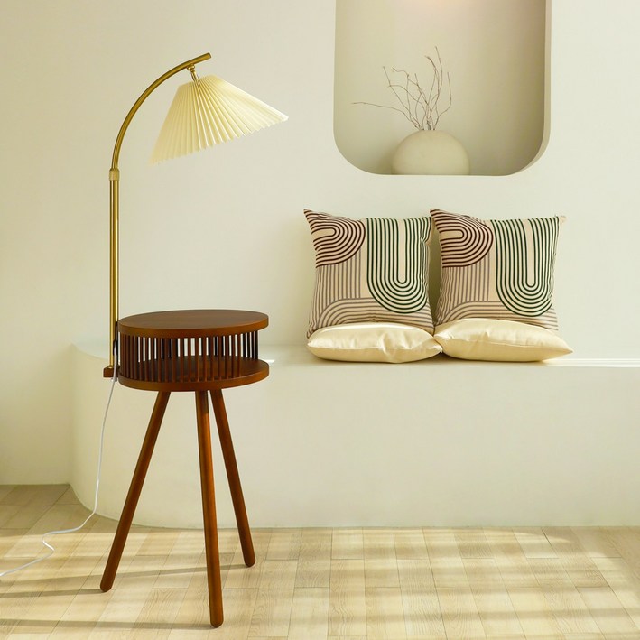 비나 우드 테이블 장스탠드, 브라운[스마트전구증정]