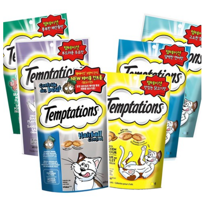 스마트리빙 [꼼냥] 고양이 간식 템테이션 6종 콤보 세트 스낵, 닭고기 해산물 우유 연어 참치 헤어볼, 10세트