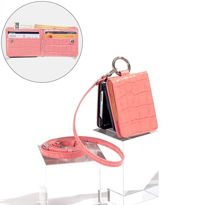 본아띠 다빈치 천연소가죽 에나멜 악어 고리 지갑형 갤럭시 Z플립5 F731N 전용 케이스