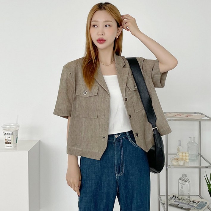 엔틱 린넨 투포켓 숏자켓