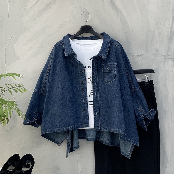 행복여 무드 원 포켓 언발 트임 루즈핏 청 남방