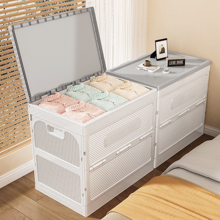 라온프리 대용량 플라스틱 접이식 리빙박스, 화이트, 2개