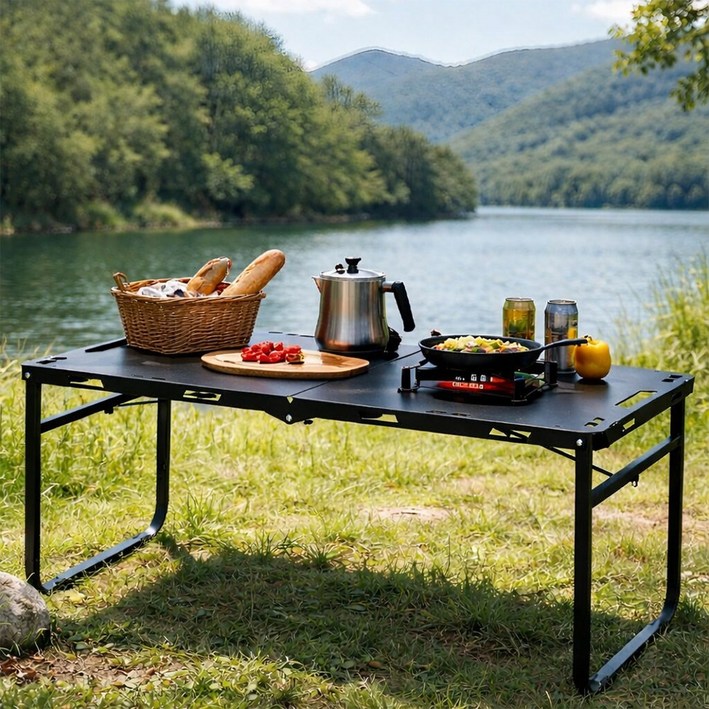 모아캠프 접이식 폴딩 캠핑테이블, 블랙 (고정형)
