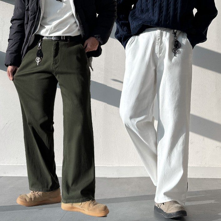 남자 남성 사계절 와이드 뒷밴딩 치노 화이트진 블랙진 스판 면 바지 팬츠 빅사이즈
