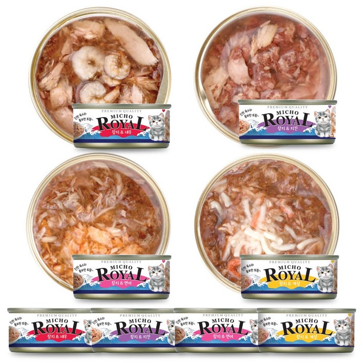 프리미엄 로얄 미쵸 캔 5종 콤보 170g x 24개입 고양이 간식 통조림, 24개, 170g, 미쵸 콤보 프리미엄 로얄 미쵸 캔 5종 콤보 170g x 24개입 고양이 간식 통조림, 24개, 170g, 미쵸 콤보