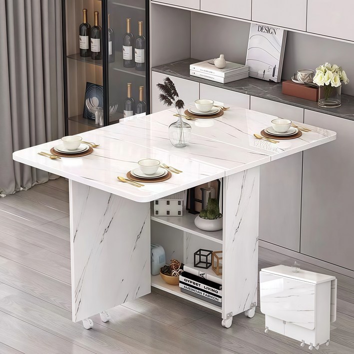 YAPOGI 가정용 다기능 확장형 수납 가능 대리석 무늬 우드 식탁 모조 세라믹식탁 접이식 식탁 수동 설치, 화이트, 4인용 YAPOGI 가정용 다기능 확장형 수납 가능 대리석 무늬 우드 식탁 모조 세라믹식탁 접이식 식탁 수동 설치, 화이트, 4인용
