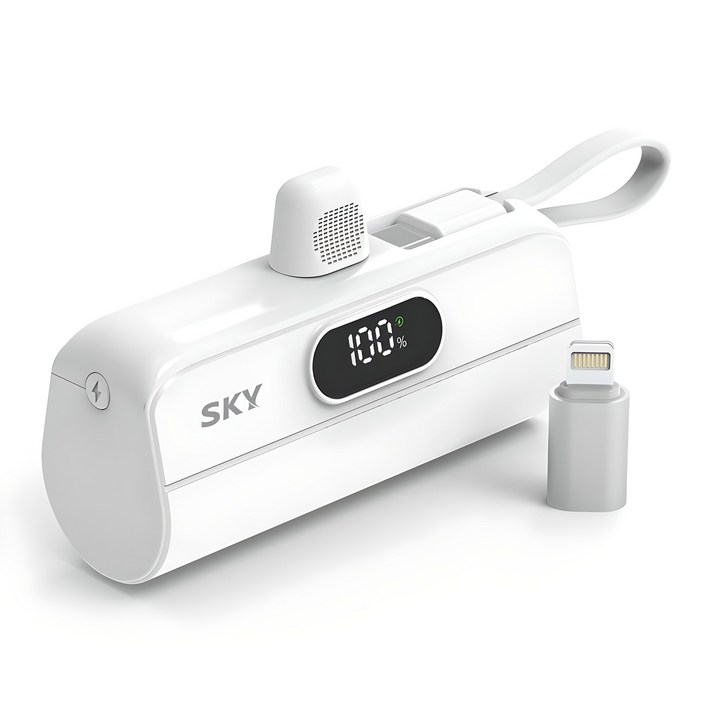 SKY 필 X13 Pro PD 케이블 휴대용 미니 LED 도킹형 보조배터리 5000mAh C타입 20W, 화이트, SKYX13PDC타입 SKY 필 X13 Pro PD 케이블 휴대용 미니 LED 도킹형 보조배터리 5000mAh C타입 20W, 화이트, SKYX13PDC타입