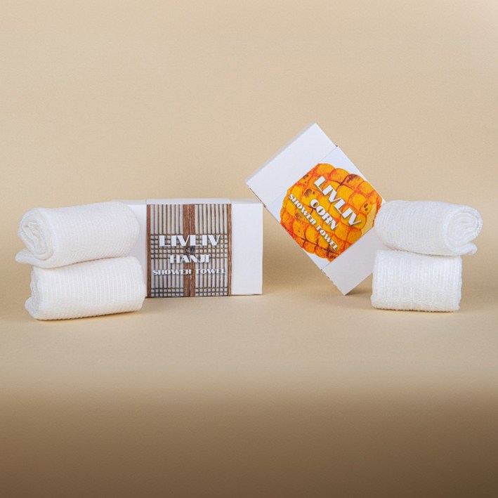 리빙리빙 한지 샤워타올 옥수수 샤워타월, 한지+옥수수 타월, 2세트, 2개입