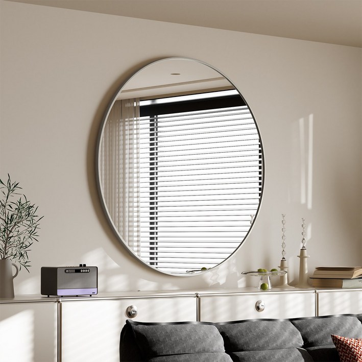 뷰티피크 화장대 거울 원형 벽걸이형 욕실거울, 실버