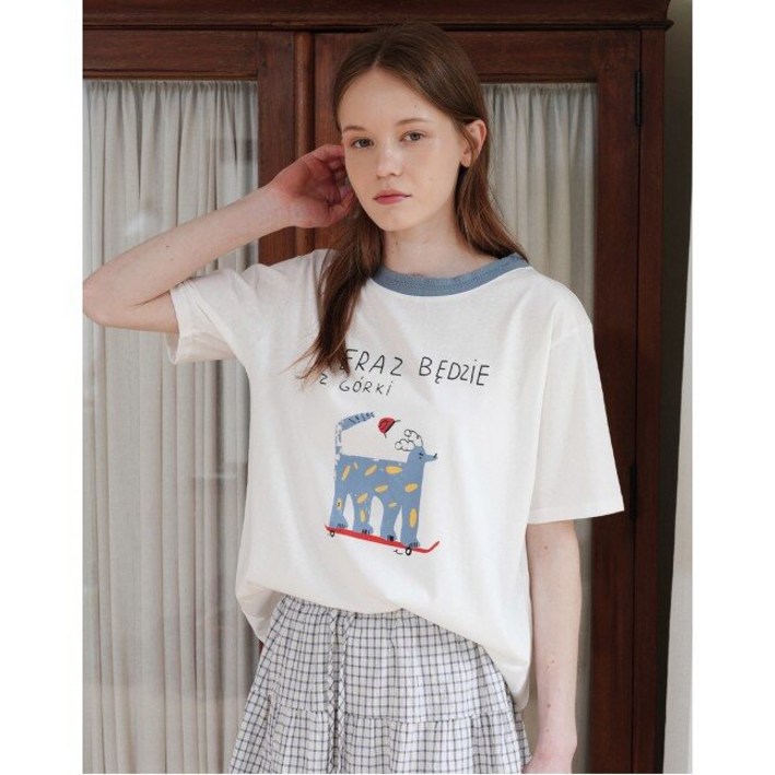 르샵 썸머 프린팅 배색 반팔 티셔츠 DP3LW002A