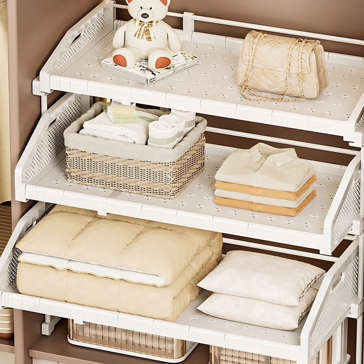 홈비 적층형 슬라이딩 옷장 수납 옷정리 트레이 선반, 1개, 화이트(낮은 중형)