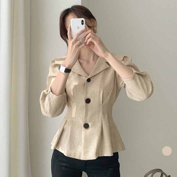 LALABELLE 여성용 블라우스 카라넥 베이직 버튼 핀턱 퍼프숄더 페미닌 셔츠 블라우스 LALABELLE 여성용 블라우스 카라넥 베이직 버튼 핀턱 퍼프숄더 페미닌 셔츠 블라우스