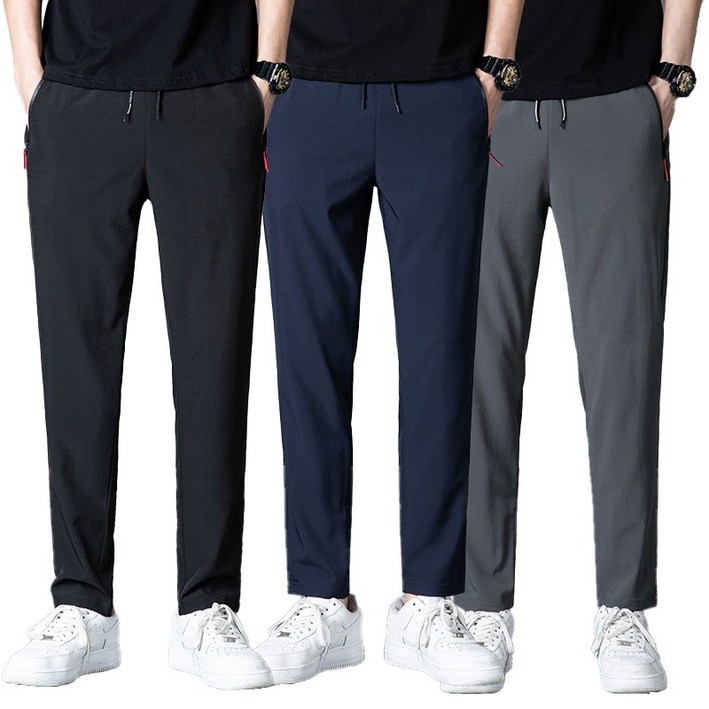 1+1+1 남자 냉감 긴바지 여름 아이스 스판 밴딩 슬랙스 범록(059)