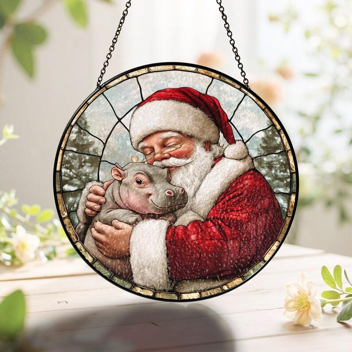 산타클로스와 하마 선캐쳐, 아기 하마 창문 장식, 무덩 스테인드글라스 크리스마스 오너먼트