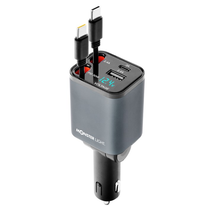 MONSTER LIGHT 엑셀 동시 4대충전 초소형 릴타입 차량용 시거잭 PD45W 초고속충전기 C타입