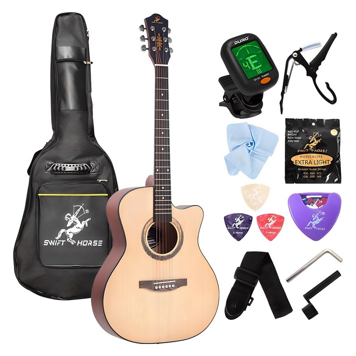 스위프트홀스 OM 컷어웨이 바디 입문용 통기타  구성품 10종, BL281, 혼합색상, 1세트