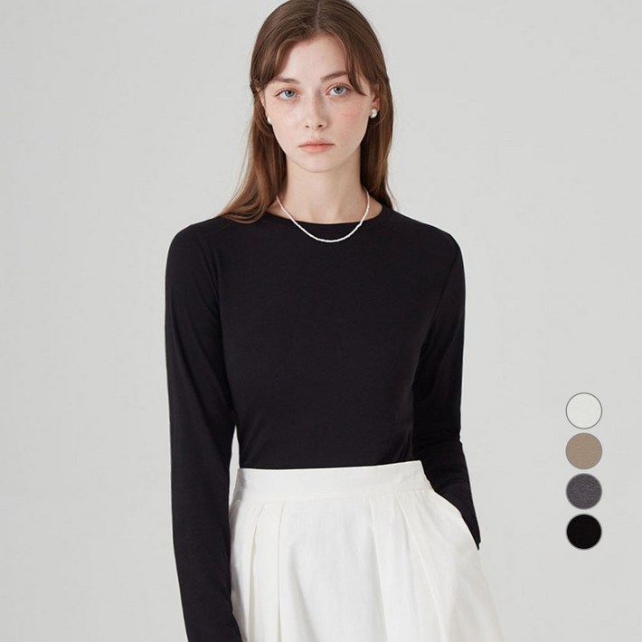 ELLE PARIS 여성용 레이온 슬림핏 이너 긴팔 티셔츠