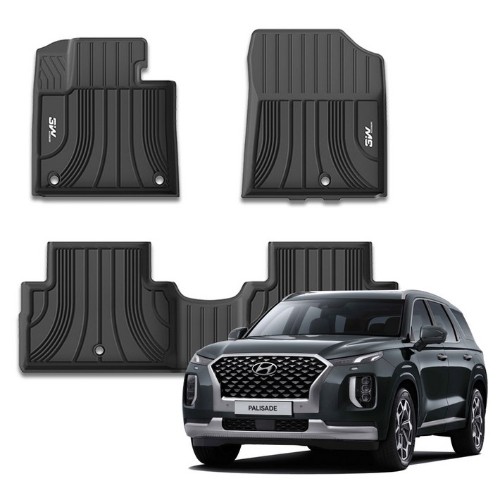 3더블유 에코라이너 TPE 카매트 12열 3p, 현대 팰리세이드 2018.122022.04, 블랙