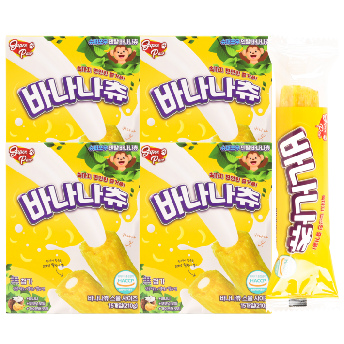 슈퍼포우 강아지 바나나츄 덴탈껌, 바나나, 210g, 4개