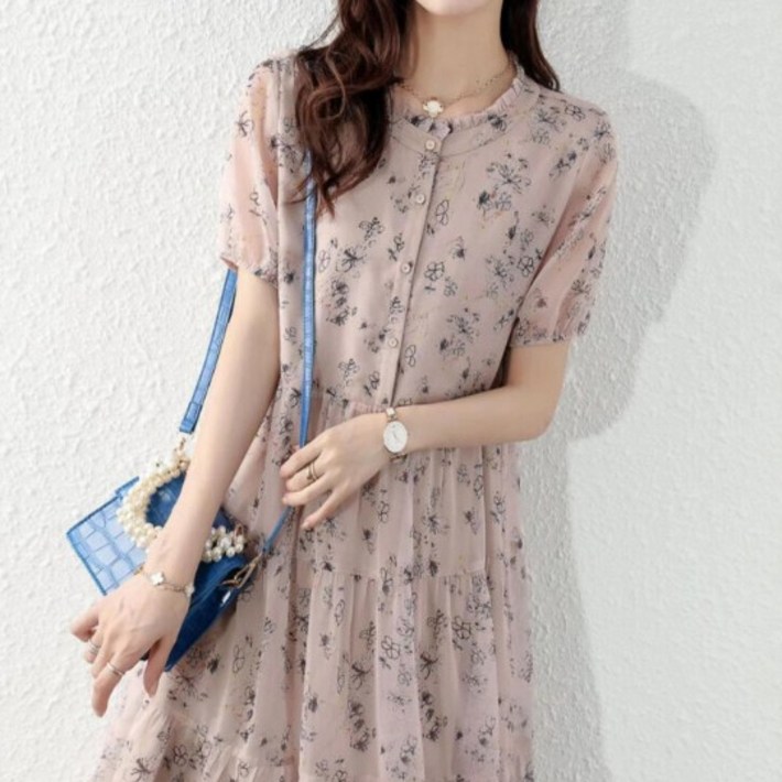 페이퍼먼츠 헨리넥 플라워 쉬폰 반팔 플레어 미니 원피스 02099 페이퍼먼츠 헨리넥 플라워 쉬폰 반팔 플레어 미니 원피스 02099