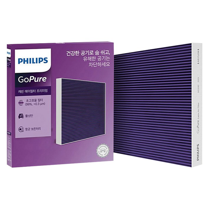 필립스 차량용 프리미엄 에어컨 필터 PM0.3 차단 활성탄 캐빈필터, DC0051, 1개