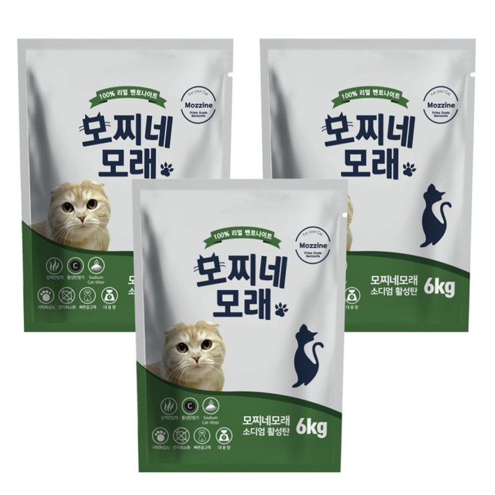 모찌네 응고형 활성탄 소디엄 벤토나이트 고양이 모래, 6kg, 3개, 무향 모찌네 응고형 활성탄 소디엄 벤토나이트 고양이 모래, 6kg, 3개, 무향