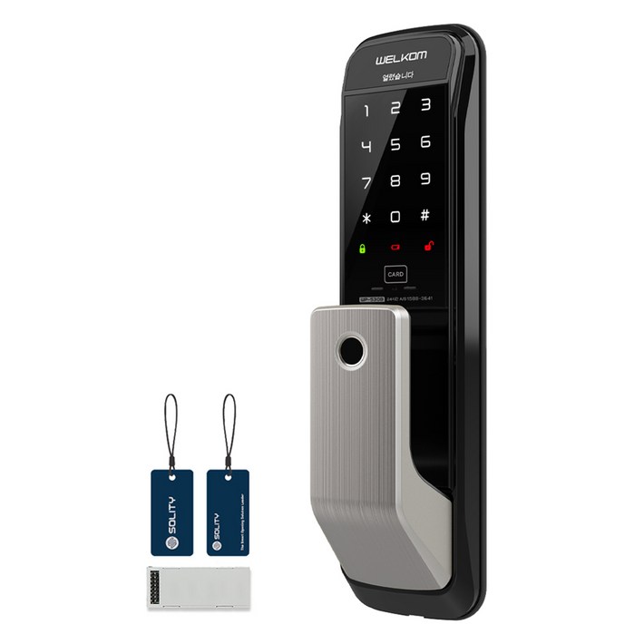 솔리티 웰콤 와이파이팩 무타공 푸시풀 지문인식 디지털손잡이 있음 도어락 WP530B, WP530B, 고객직접설치