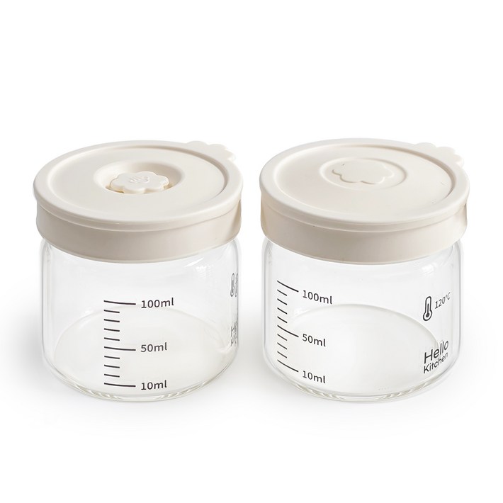헬로키친 내열유리 실리콘캡 눈금 유리병, 100ml, 2개