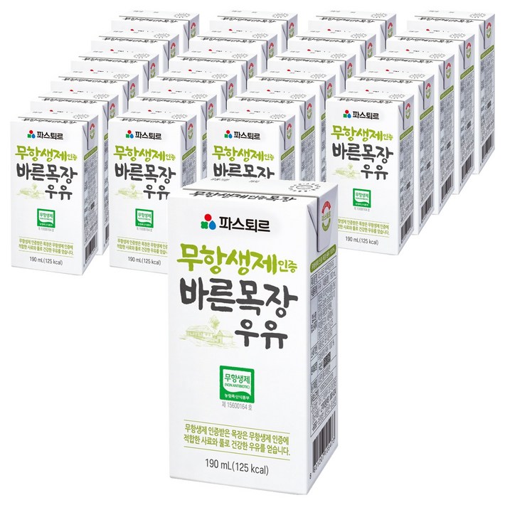 파스퇴르 바른목장 우유, 190ml, 24개