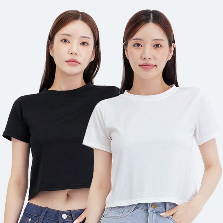 엘쏘 여성용 라운드 기본 반팔 티셔츠 2종 세트