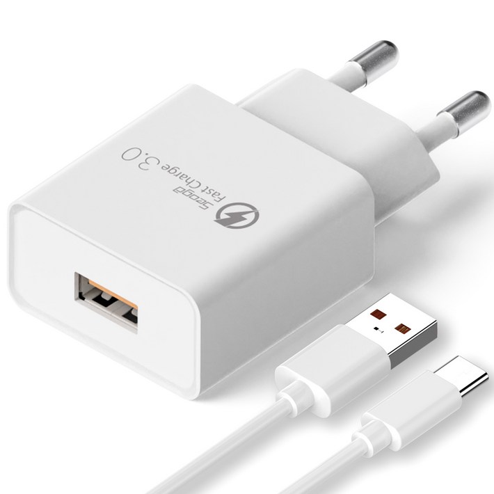 서가 퀵차지 QC3.0 18W USB 고속충전기  C타입 케이블 1.5m 세트, 화이트, 1개