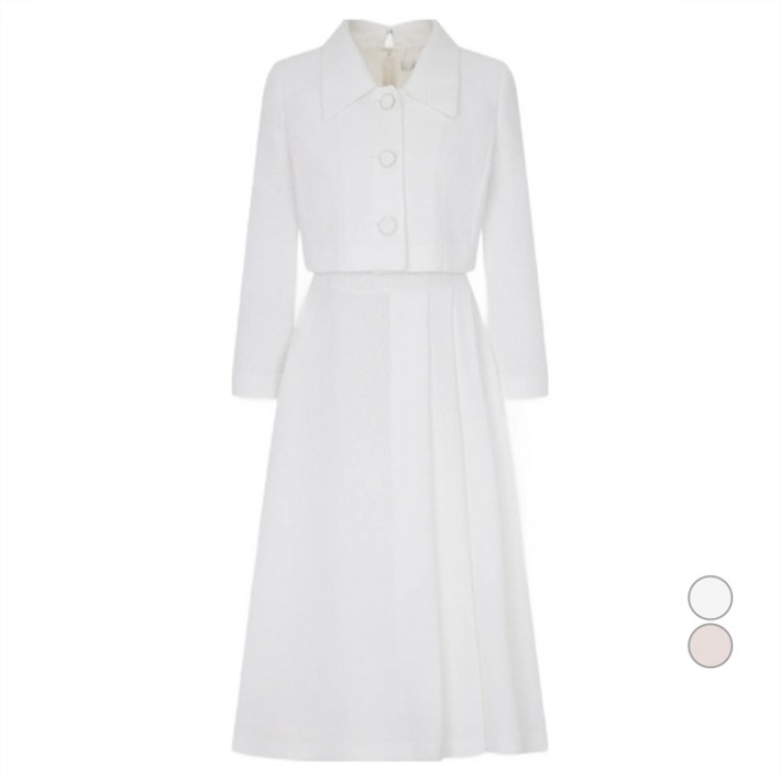 라인어디션 여성용 카라 플리츠 디테일 트위드 원피스