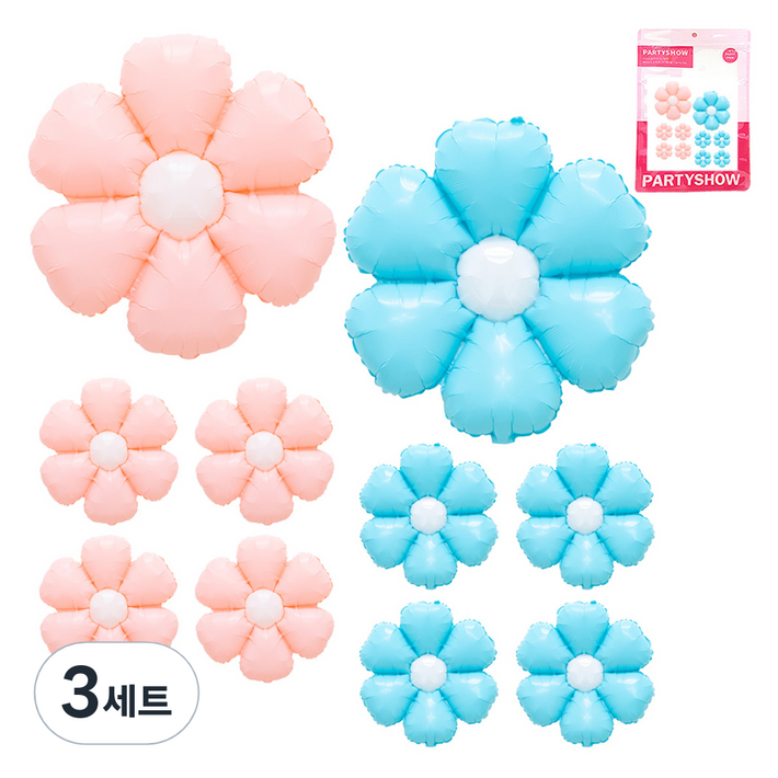 파티쇼 데이지 플라워 은박풍선 2종 x 5p 세트 마카롱 중형, 핑크, 블루, 3세트