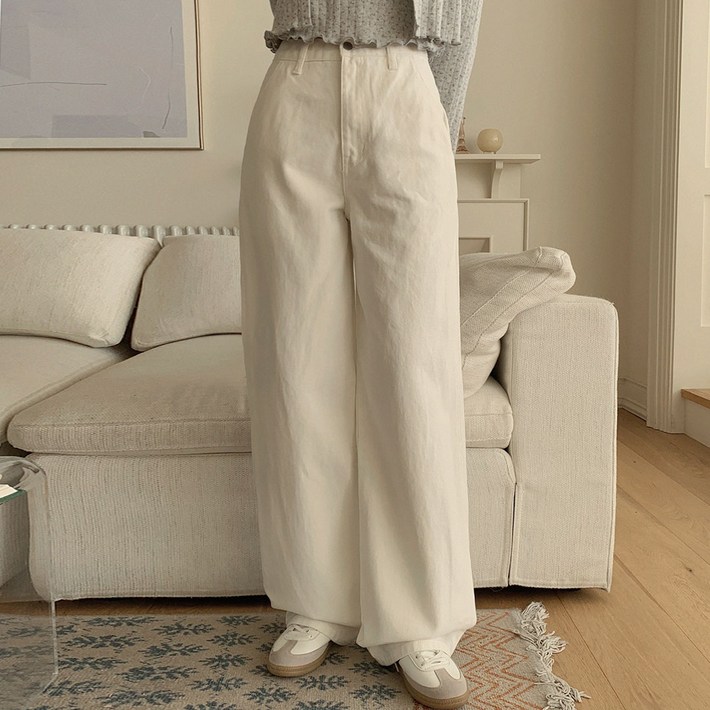 플랜데이 여성용 숏미디움롱 기장 테링 세미와이드 탄탄 코튼 팬츠