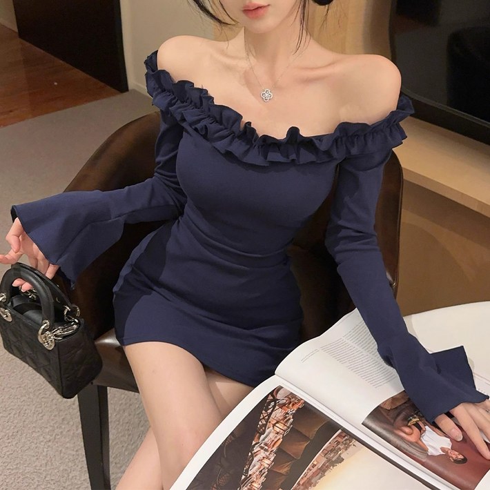 마켓에이 여성용 미렐 프릴 오프숄더 연말 미니 원피스