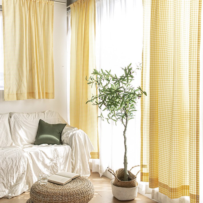 바자르 모노체크 가리개 긴창형 커튼  커튼끈