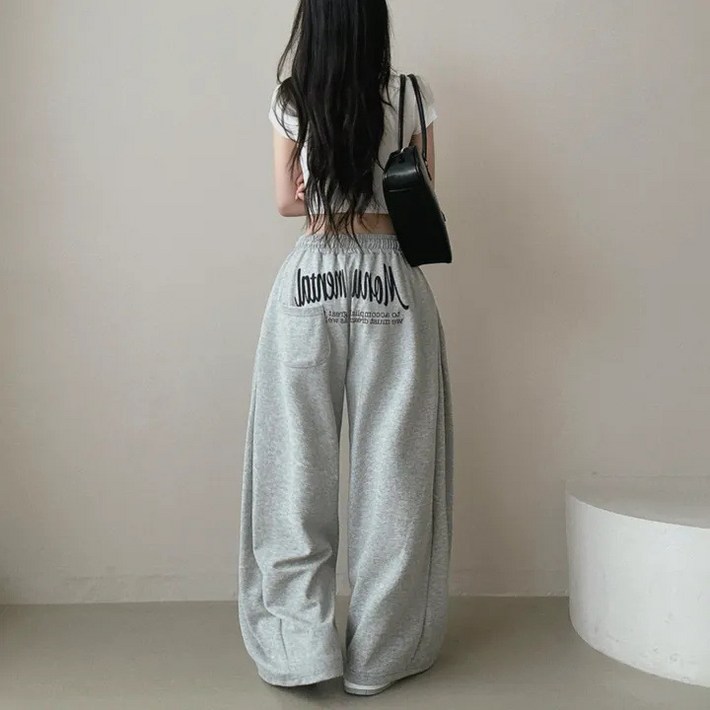 더플로우커머스 여성용 힙백 레터링 포인트 와이드 트레이닝 팬츠