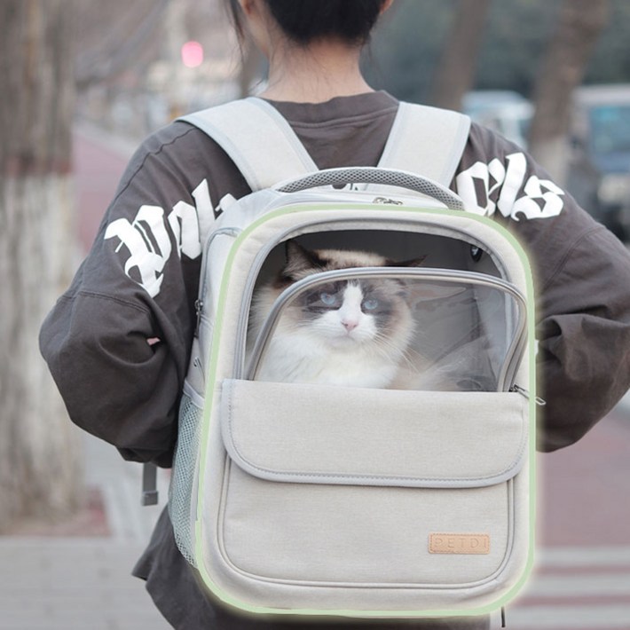 스페이스캣 반려동물 투명창 심플 백팩형 이동가방, 베이지 스페이스캣 반려동물 투명창 심플 백팩형 이동가방, 베이지