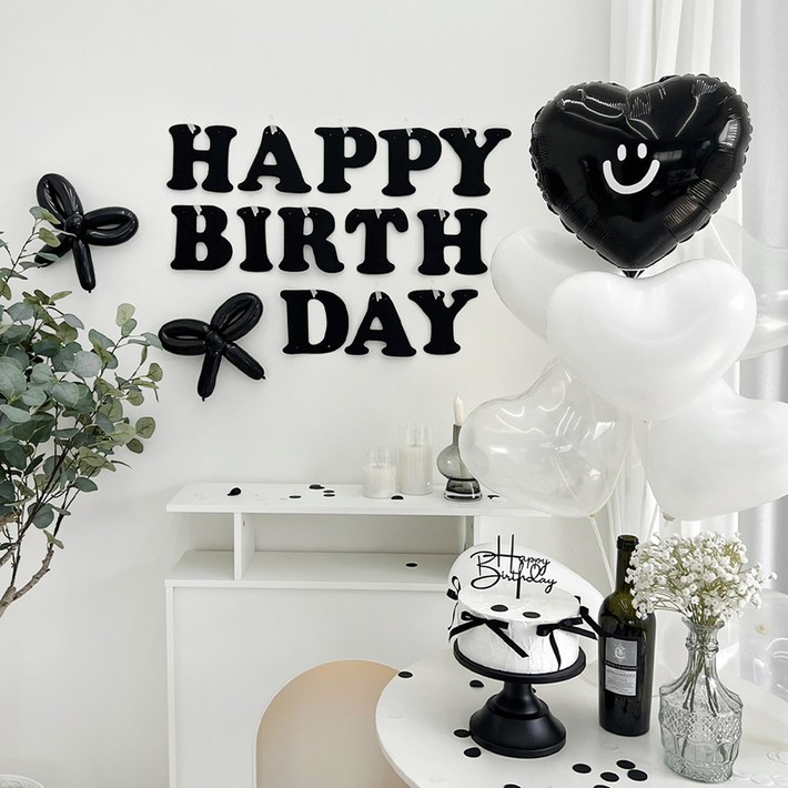 파티아일랜드 HBD 스마일 하트 파티 세트, 블랙, 1세트 파티아일랜드 HBD 스마일 하트 파티 세트, 블랙, 1세트