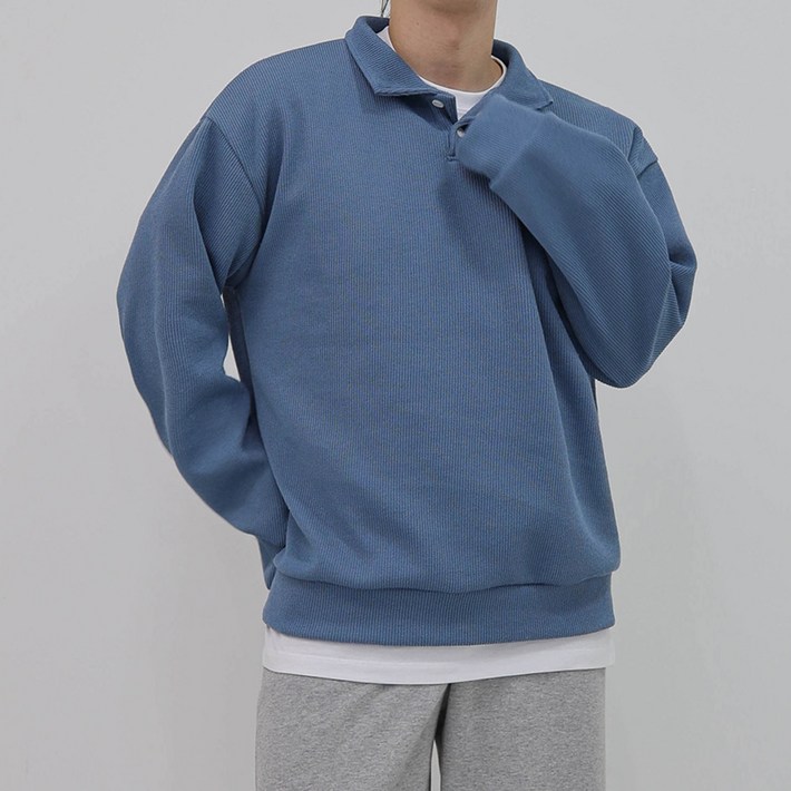 남성용 디스페로 모던 베이직 투 버튼 카라 니트