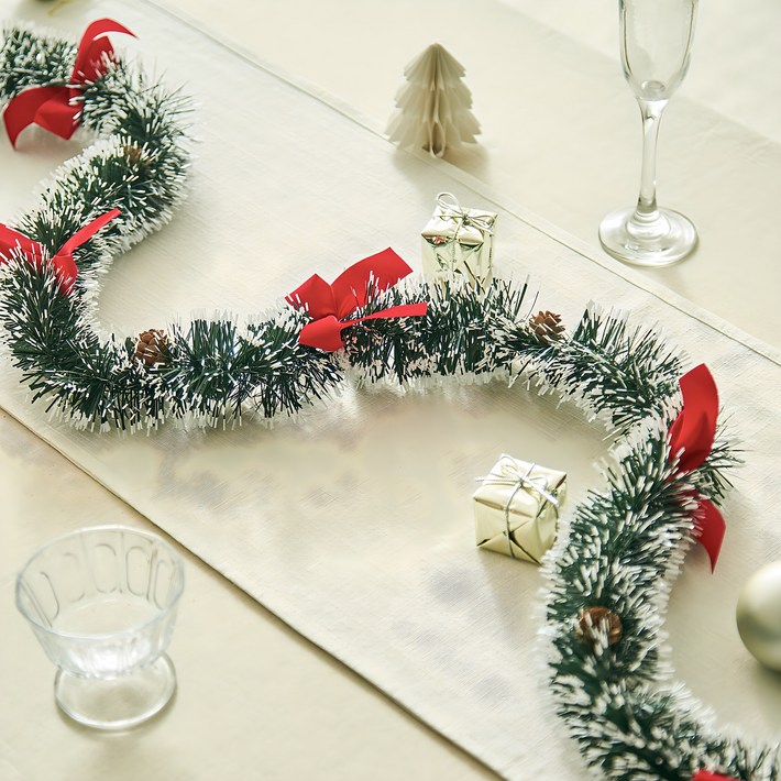 크리스마스 모루 장식 가랜드 반짝이 트리느낌 리본